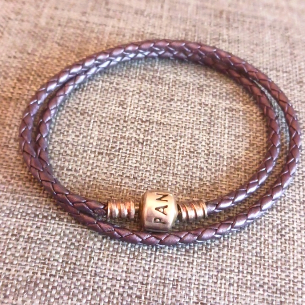 Pandora Purple Leather Bracelet with Silver Clasp
